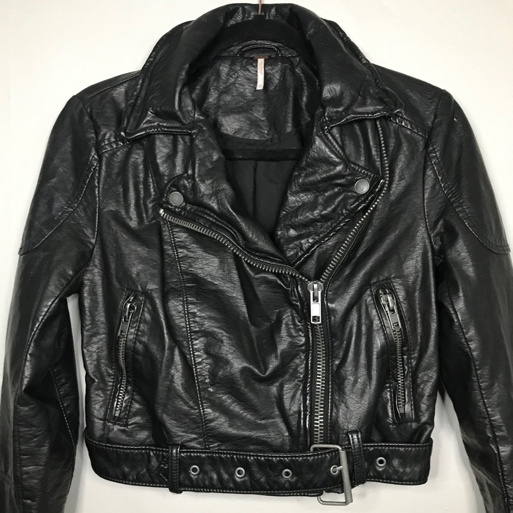 FREE PEOPLE Vegan Leather Cropped Moto Jacket XS